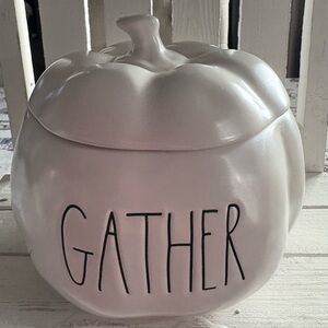 Rae Dunn White Pumpkin 'Gather' Canister